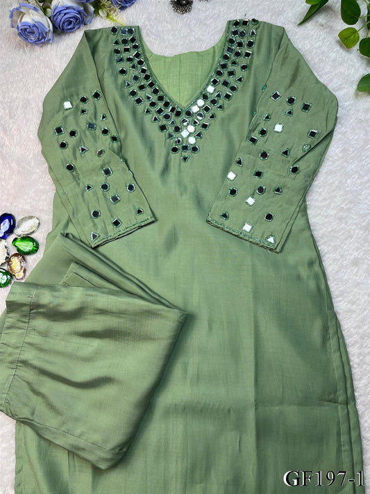 Pista Color Premium Roman Silk Real Mirror Work Top Pent