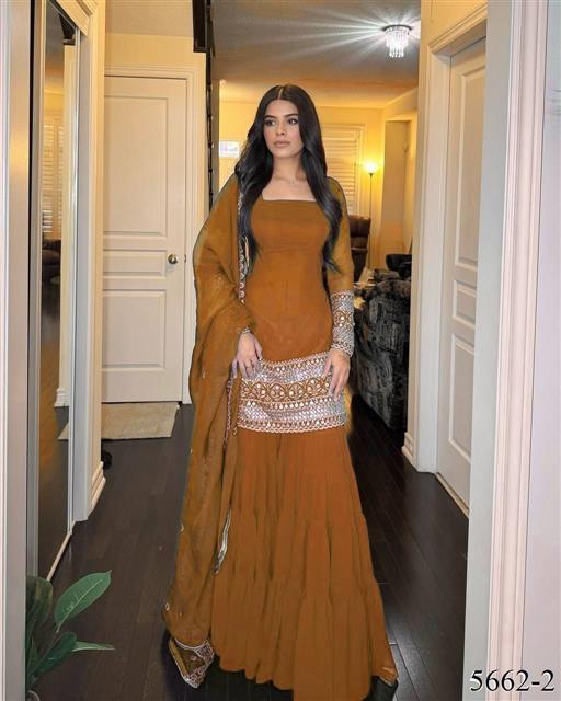 Faux Georgette Thread With Sequience Work Top Sharara