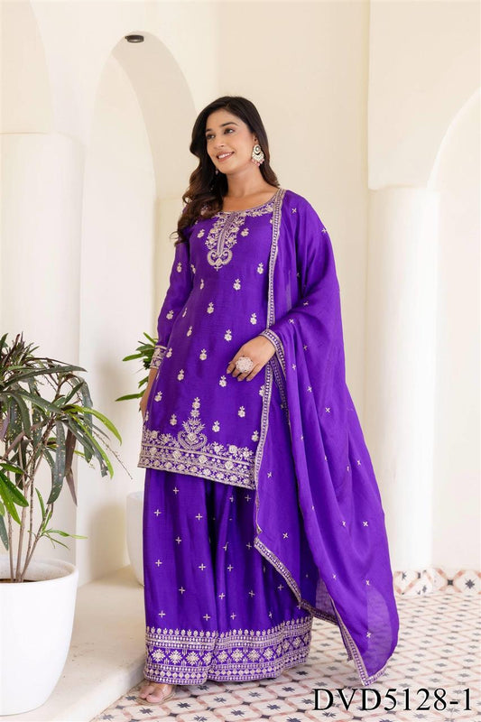 Chinon Silk Embroidery Sequience Work Top Sharara