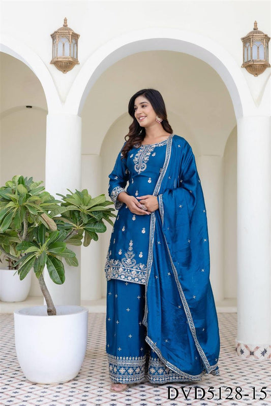 Chinon Silk Embroidery Sequience Work Top Sharara