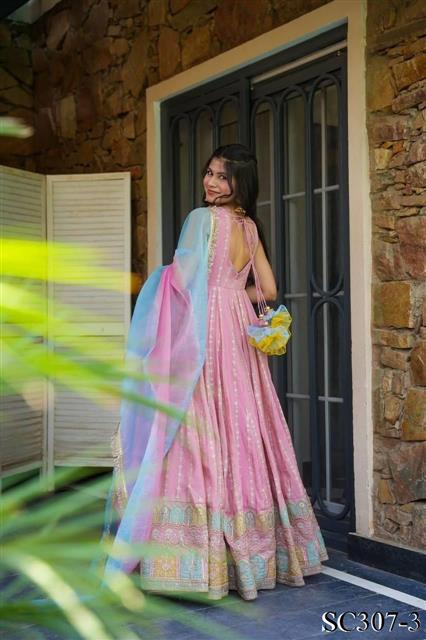 Pure Jimmy Organza Silk Digital Printed Work Gown