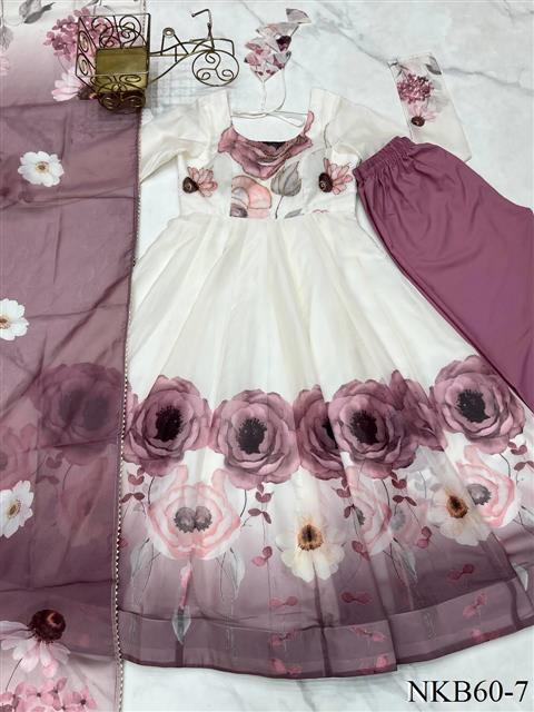 White Color Organza Silk Fancy Work gown