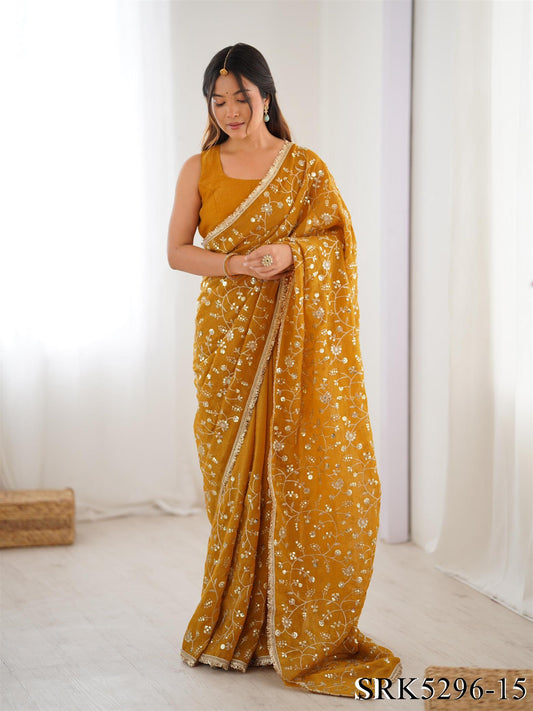 Crunchy Silk Embroidery Work With Lace Border Saree