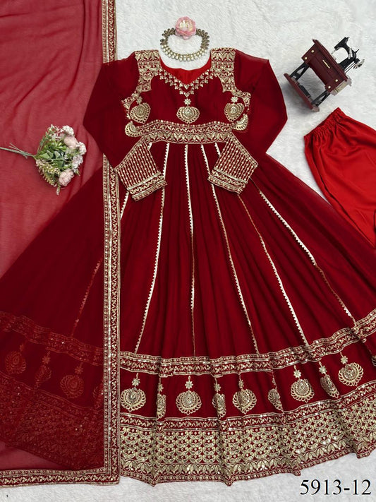 Maroon Color Faux Georgette Sequience Work Gown