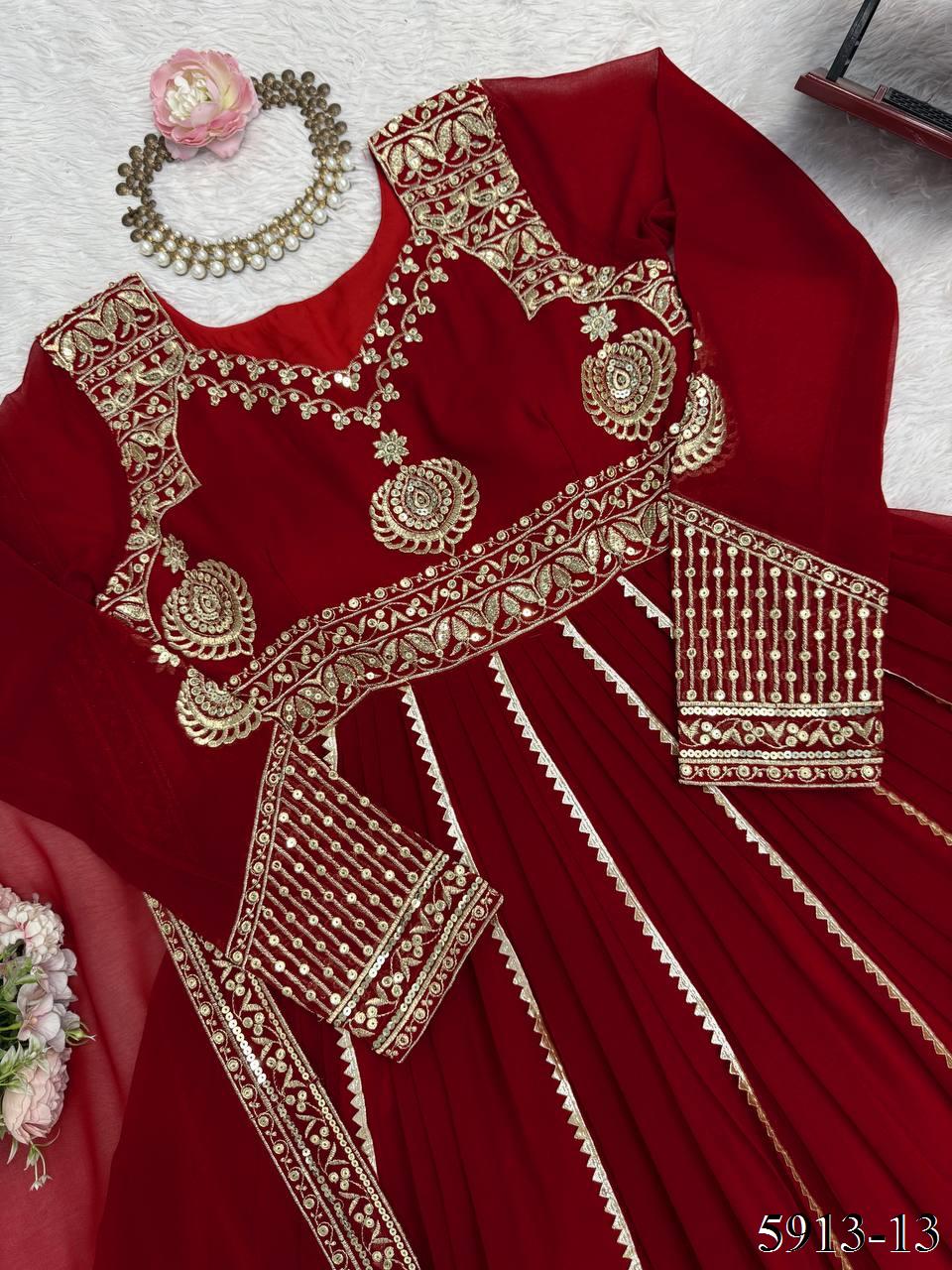 Maroon Color Faux Georgette Sequience Work Gown