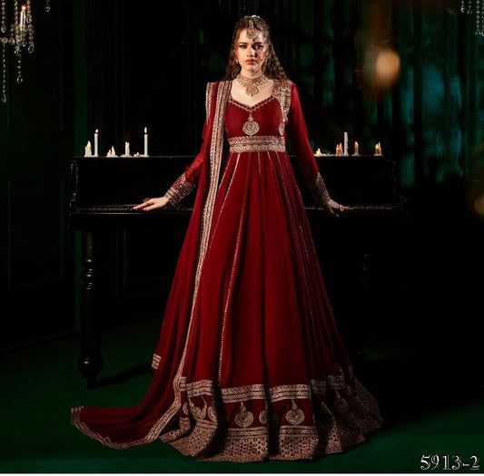 Maroon Color Faux Georgette Sequience Work Gown
