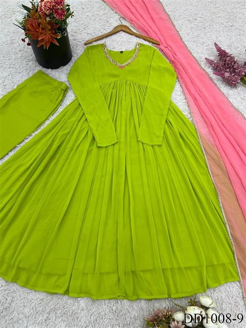 Violate Color Faux Georgette Embroidery Work Gown