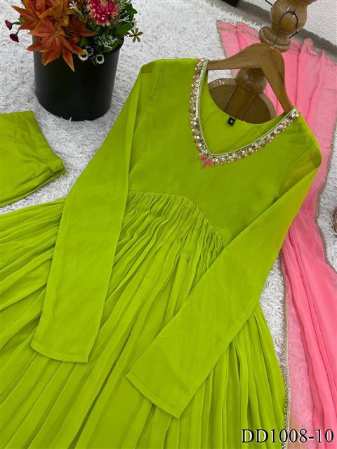 Violate Color Faux Georgette Embroidery Work Gown