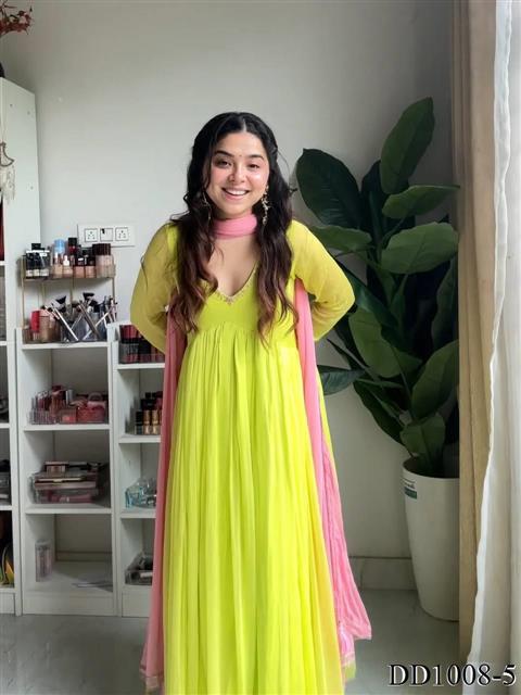 Violate Color Faux Georgette Embroidery Work Gown