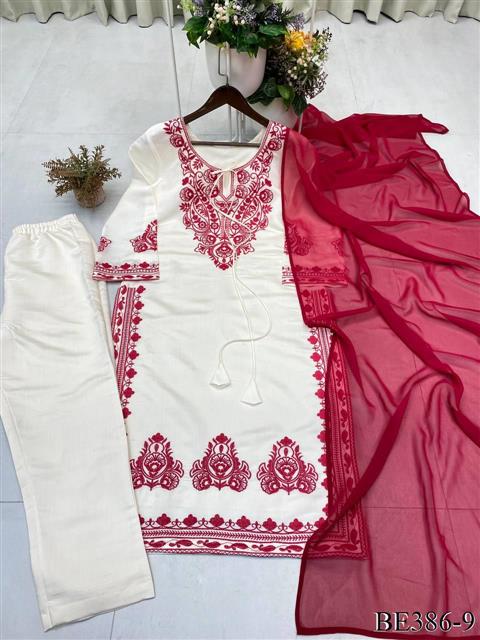 White Color Roamn Silk With Embroiery Work Top Pent