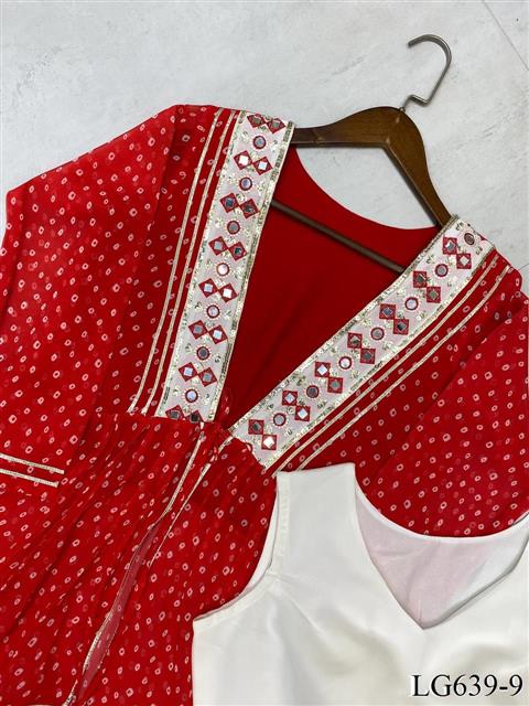 Red And White Color Georgette With Real Mirror Work Koti Lehenga