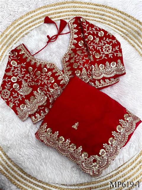 Fendy Satin Silk Saree With Sequins with Jari Dori Embroidery work