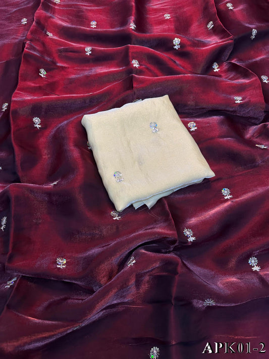 Fendy Sattin Dual Shaded With Zari Work Saree