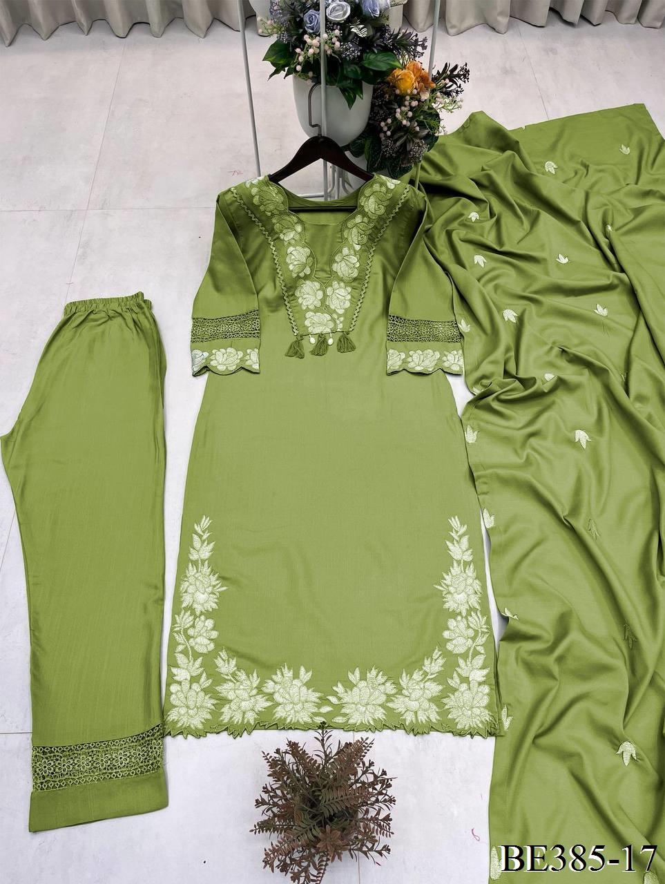 DESIGNER REYON SLUB COTTON TOP PANT SET WITH FLOWER WORK