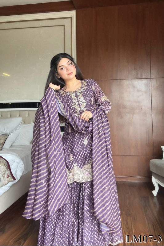 Premium Printed Fabric With Embroidery Work Kurti Sharara