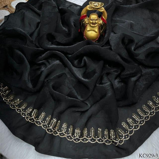 Space Silk Fabric With Jarkhan daimond Work Saree