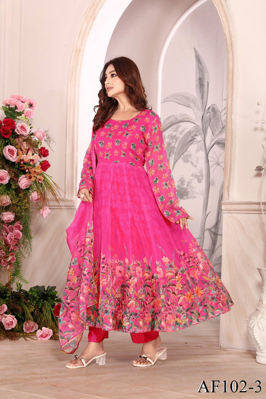 Beautifull Tebby Frora Printed With Lace Work Anarkali