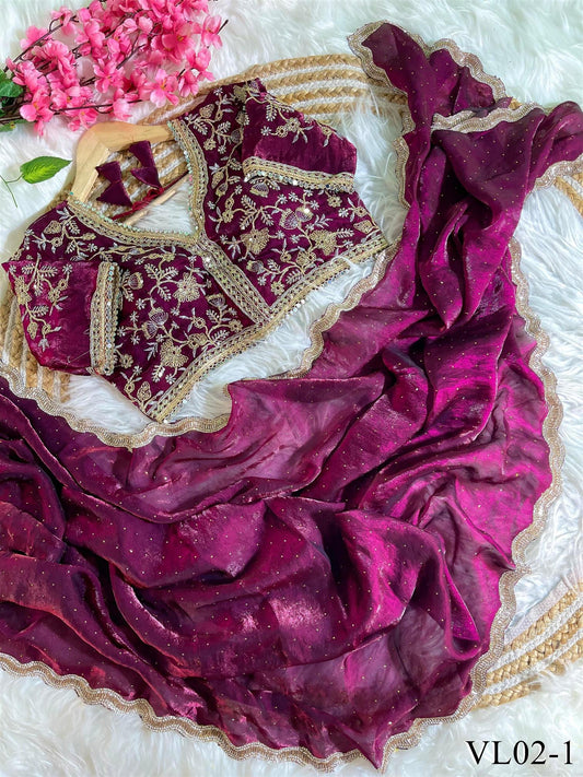 Pure Soft Fendy Silk With Hand Jharkhand Work Saree