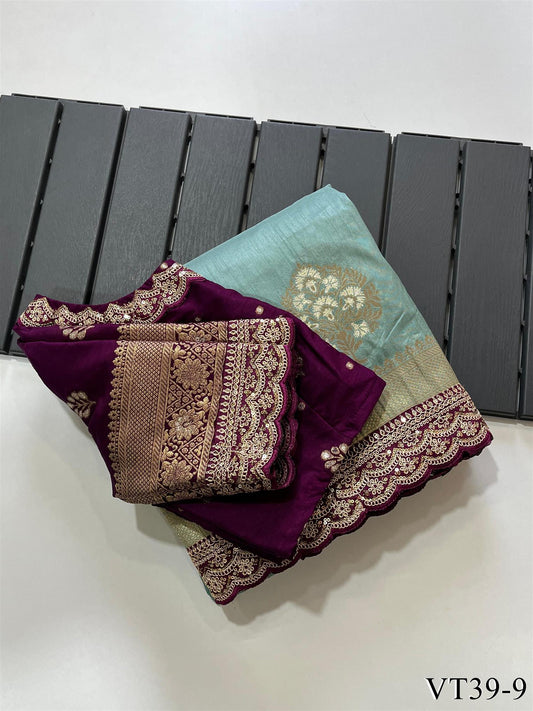 Pure Banarasi Fabric With Weaving Flower Work Saree