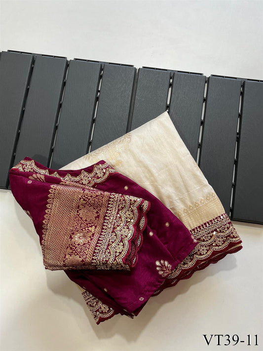 Pure Banarasi Fabric With Weaving Flower Work Saree