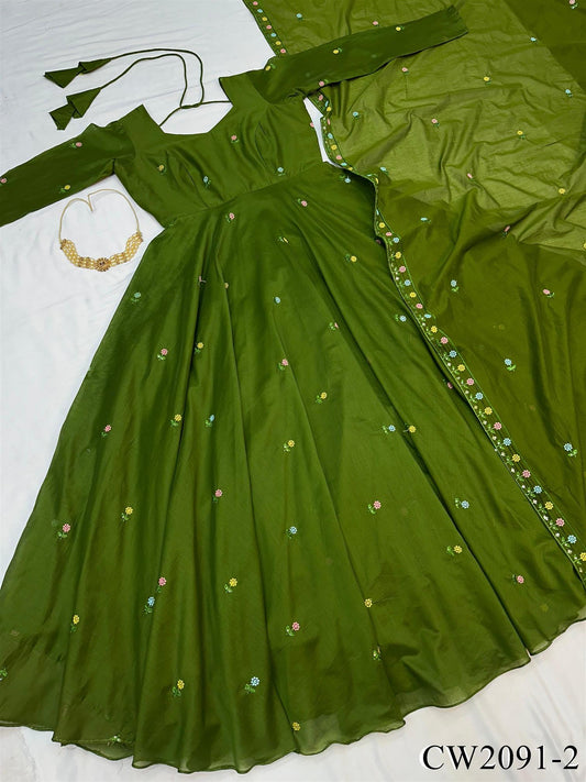 New Wear Zipsy Silk With Thread Shining Work Gown