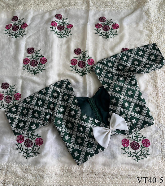 White Color Premium Georgette Chiikankari Work Saree