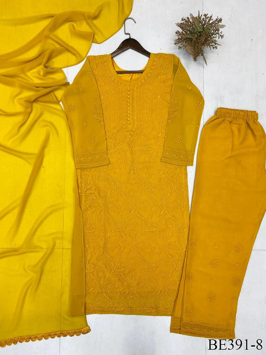 Yellow Color Georgette Embroidery Work Top Pent