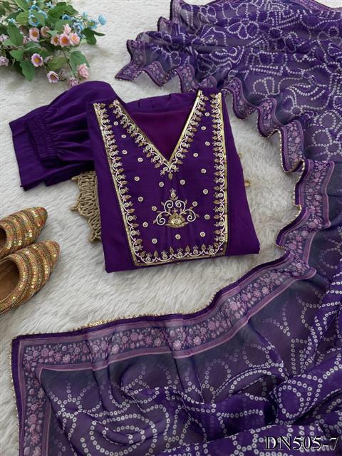 Purple Color Pure Mul Fabric With Hand Work Gown