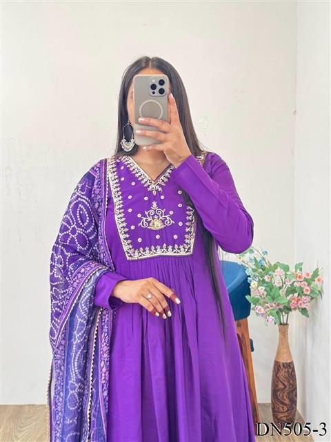 Purple Color Pure Mul Fabric With Hand Work Gown