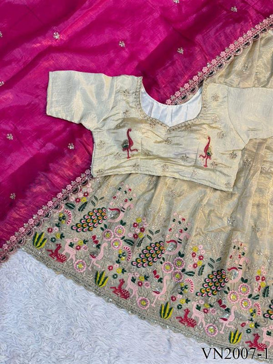 Pure Gold Crush Silk With Embroidery Sequience Work Lehennga