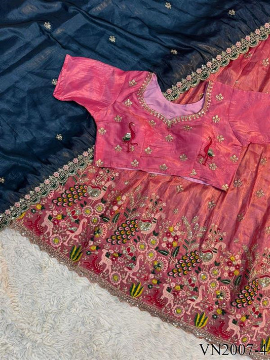 Pure Gold Crush Silk With Embroidery Sequience Work Lehennga