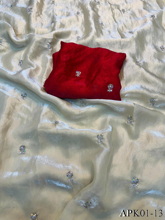 Fendy Sattin Dual Shaded With Zari Work Saree