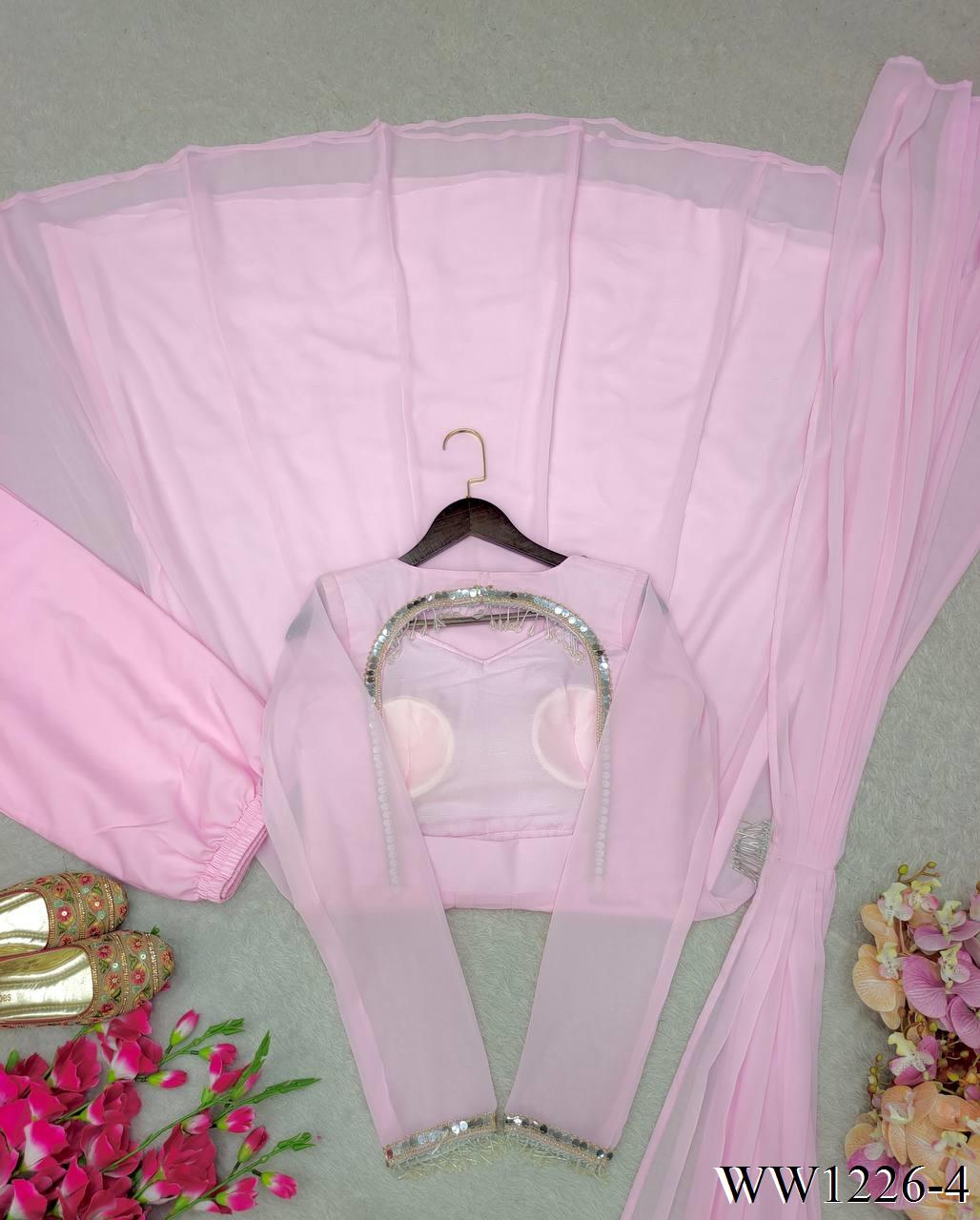 Pink Color Pure Fox Georgette Embroidery Work Gown
