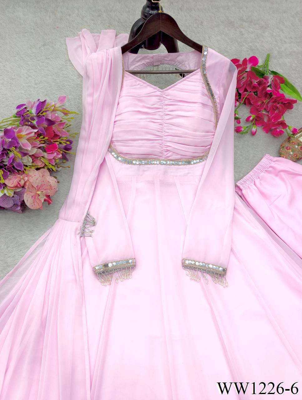 Pink Color Pure Fox Georgette Embroidery Work Gown