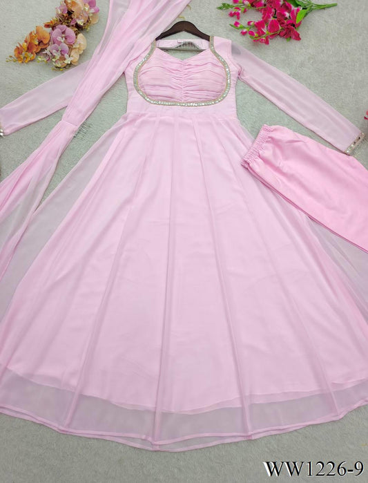 Pink Color Pure Fox Georgette Embroidery Work Gown