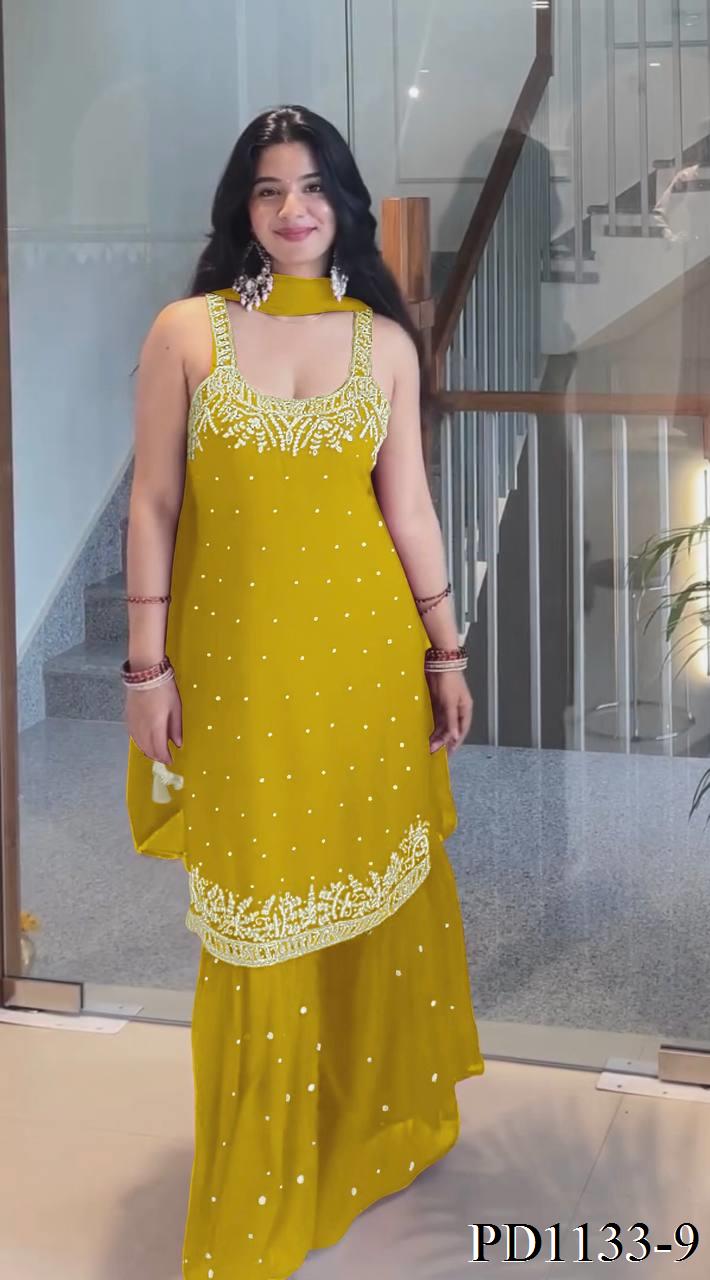 Beautifull Faux Georgette Hand Work Top Plazzo
