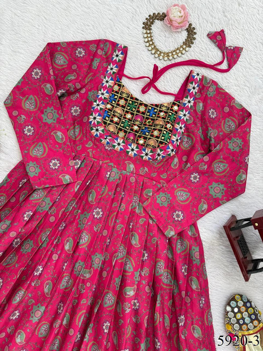 Rani Pink Color Reyon fabric With Sequience Work Top