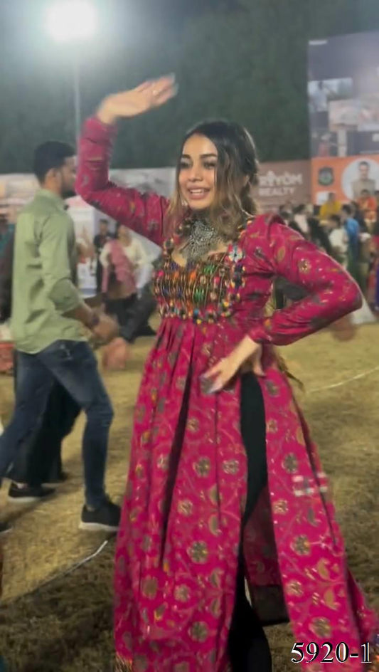 Rani Pink Color Reyon fabric With Sequience Work Top