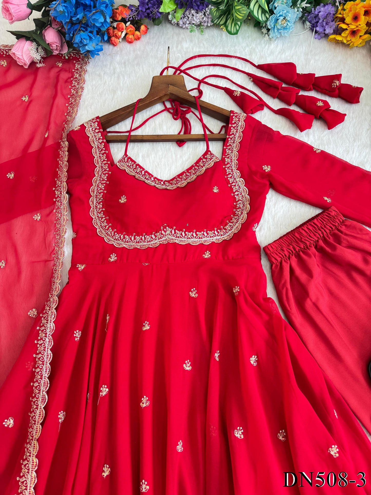 Red Color Fox Georgette Sequience Embroidery Work Gown