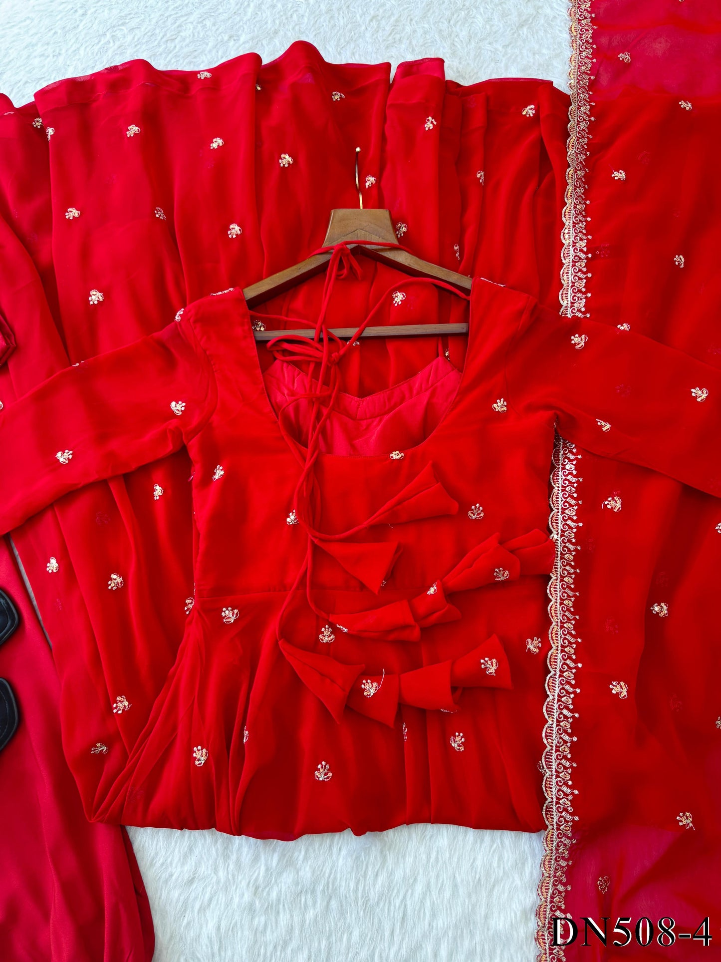 Red Color Fox Georgette Sequience Embroidery Work Gown