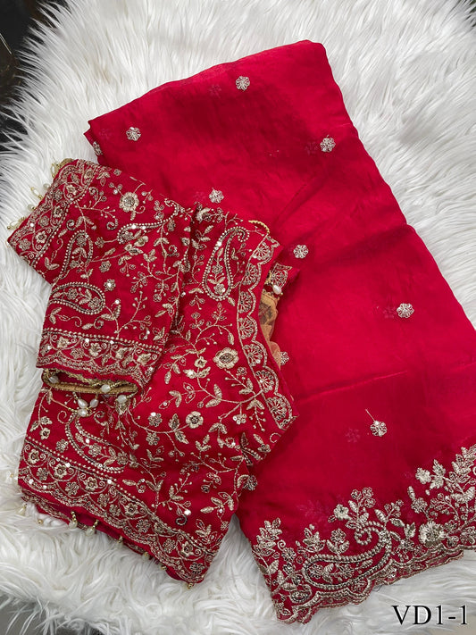 Pure Soft Fendy Silk With Embroidery Work Saree