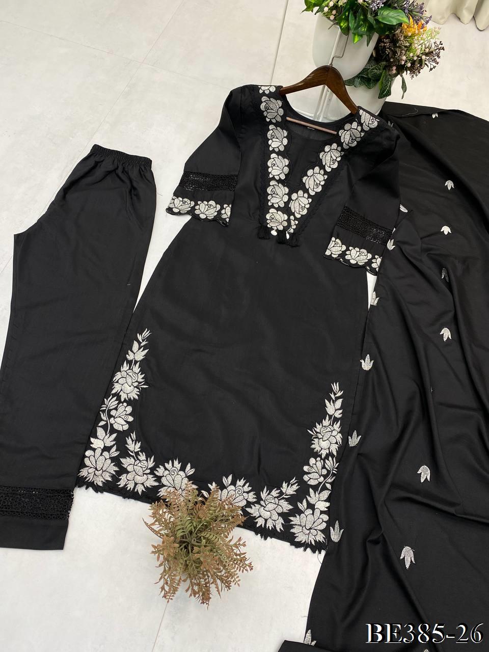DESIGNER REYON SLUB COTTON TOP PANT SET WITH FLOWER WORK