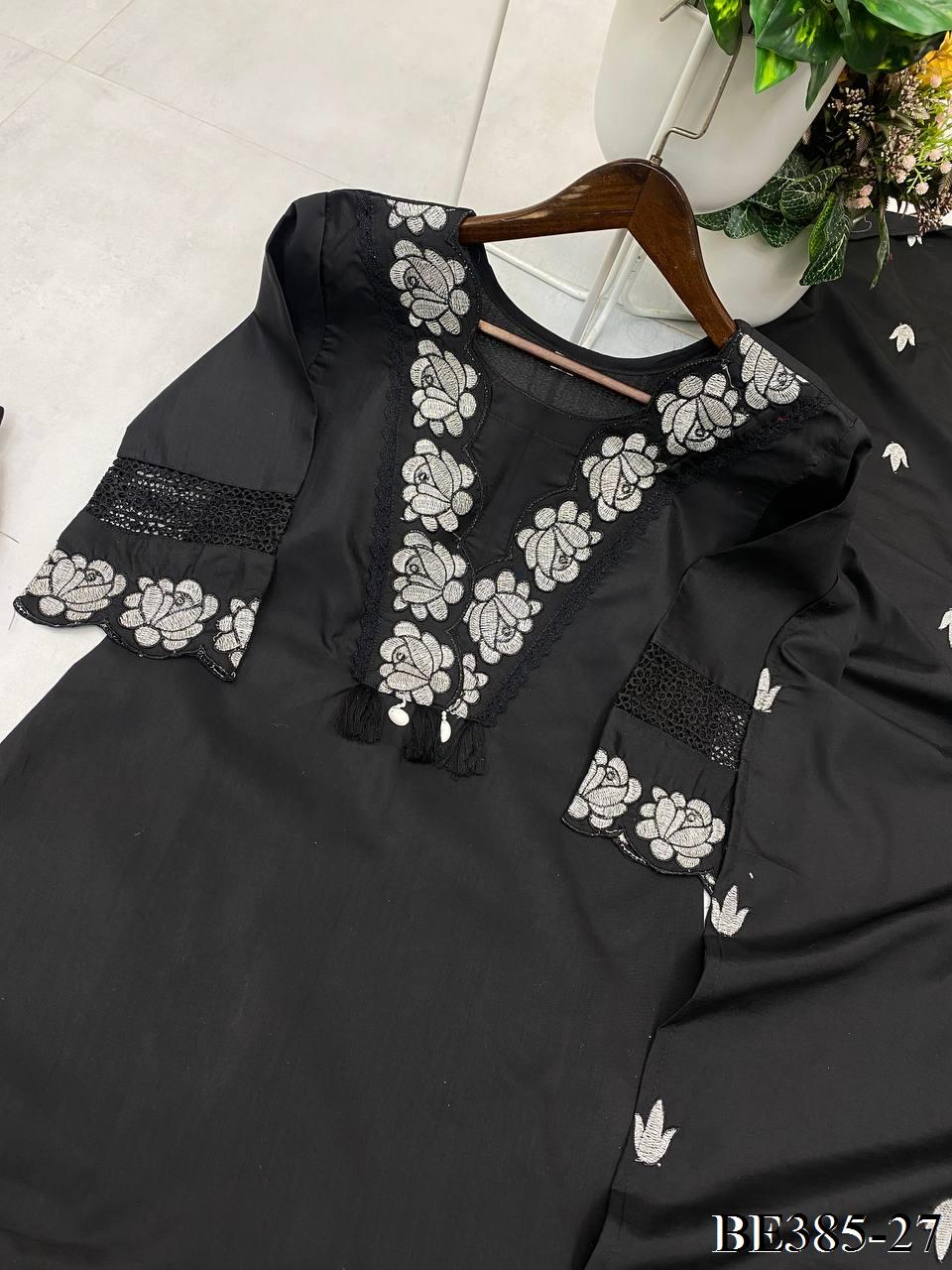 DESIGNER REYON SLUB COTTON TOP PANT SET WITH FLOWER WORK