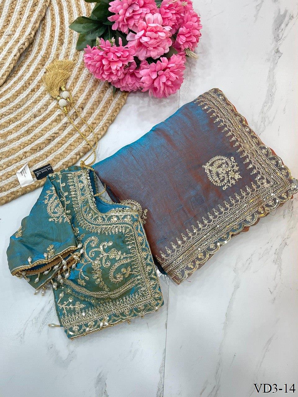 Soft Fendy Chiffon Two Tone With Embroidery Work Saree