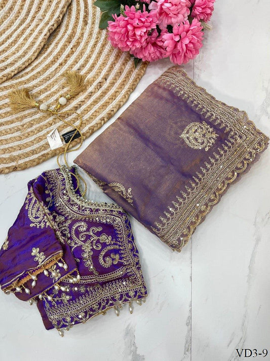 Soft Fendy Chiffon Two Tone With Embroidery Work Saree