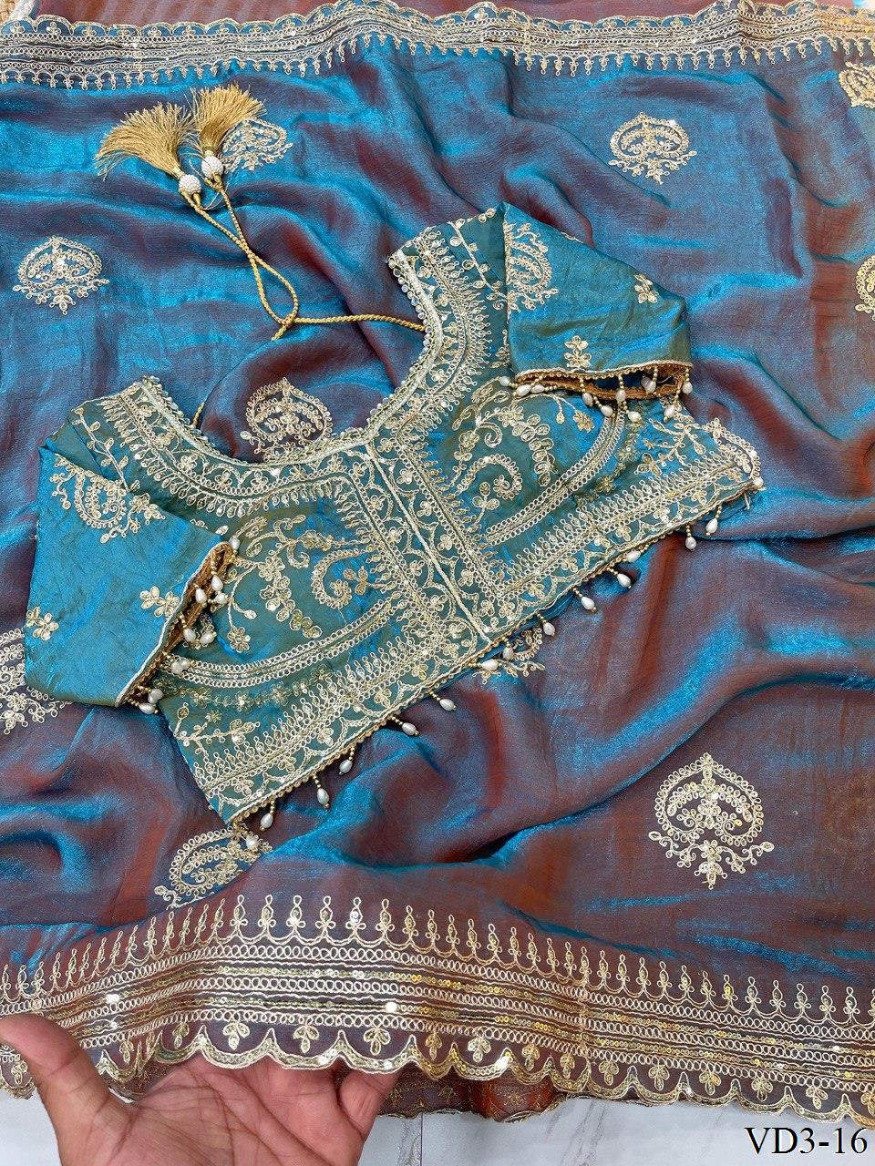 Soft Fendy Chiffon Two Tone With Embroidery Work Saree