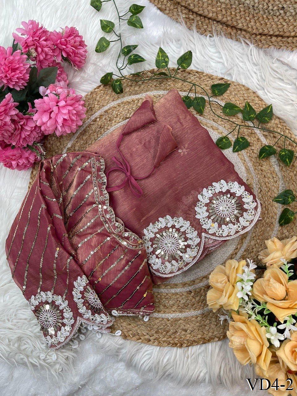 Pure Soft Fendy Chiffon Two Ton Embroidery Work Saree