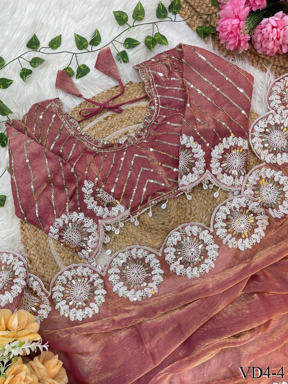 Pure Soft Fendy Chiffon Two Ton Embroidery Work Saree