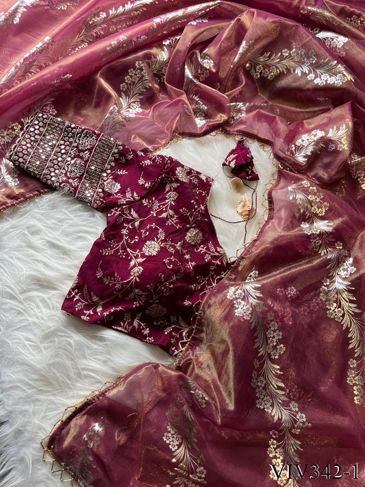 Golden Shaded Soft Fabric Wirh Hand Work Saree