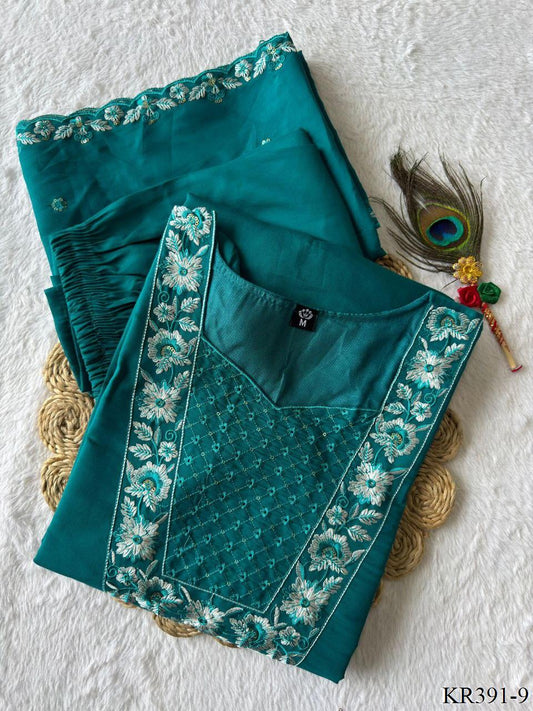 Premium Roman Silk With Embroidery Work Top Pent